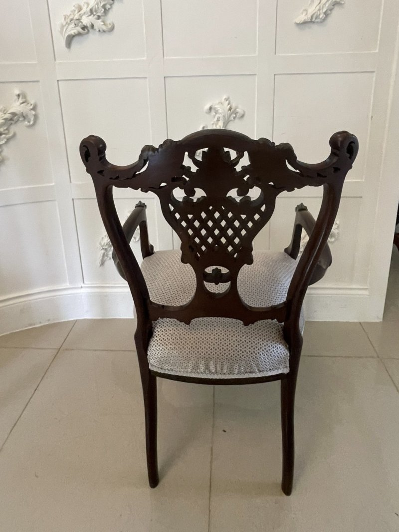 Quality Antique Victorian Mahogany Carved Elbow Chair - Image 2